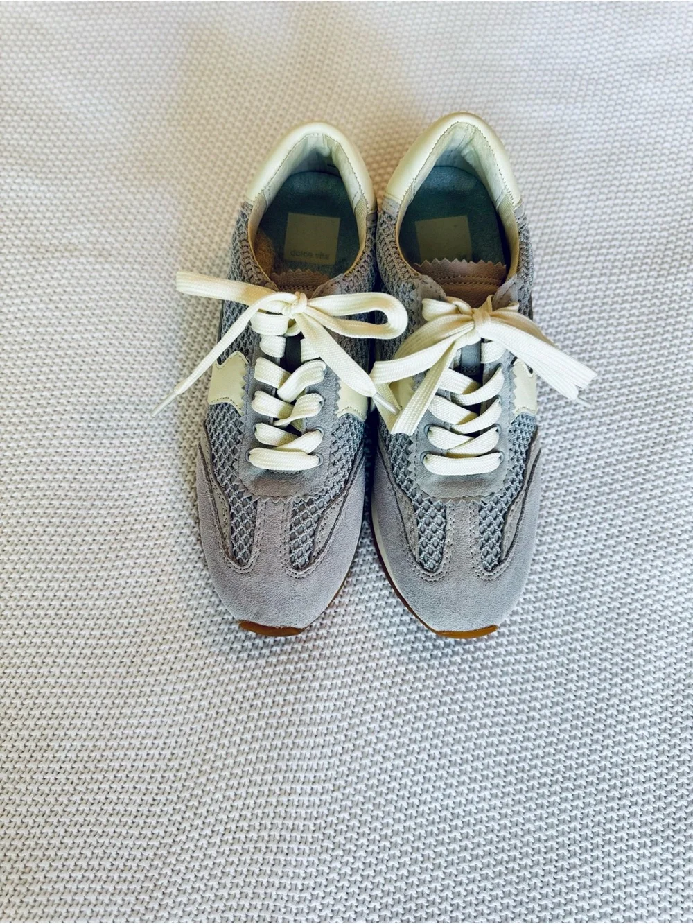 DOLCE VITA B.ntcd Mesh Light Grey Leather & Cream Retro Sneakers Runner Shoes